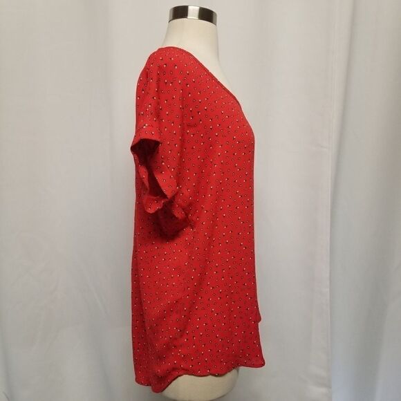 Pleione Red Tiny Dainty Floral Light Crepe Blouse Md - Picture 5 of 7